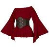 Camisa Pirata Bohemia de Cintura de Manga Larga Hoja de Loto Renacentista Victoriana para Mujer Cinturón