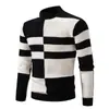 Suéter Xadrez Gola Alta Meia Masculino Outono/Inverno Transfronteiriço Bloco de Cores Tricô Grosso Pulôver Jovem Casual Camada Base Quente