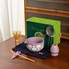 Juego de Té Matcha Europeo y Americano Juego de 7 Piezas Tazón de Matcha de Cerámica Verde con Pico Caja de Color 100 Piezas de Cuadros Flores de Cerezo
