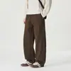 Calça casual de algodão puro estilo retrô japonês para homens, novo design de outono, perna reta, corte solto, patchwork, versátil para o trabalho