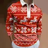 Camisa Polo Casual de Manga Larga para Hombre con Estampado Digital 3D y Cremallera, Muñeco de Nieve y Papá Noel de Navidad 2026