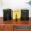Ornamento de livro falso dourado luxuoso e com abertura, com estampagem em ouro, livro falso temático Nova York, Londres, Paris, caixa de livro decorativa criativa para armazenamento
