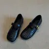 Zapatos Mary Jane cuadrados tejidos a mano, elegantes zapatos planos de una tira, zapatos casuales versátiles de suela blanda