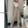 Jeans Rectos Estrechos Color Caqui para Mujer Primavera y Otoño 2024 Nuevos Holgados de Cintura Alta Adelgazantes de Pierna Ancha Pequeña