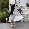 Falda Plisada con Estampado de Rayas Florales Feiyuan para Mujer, Falda de Línea A Acampanada Adelgazante de Cintura Alta, Falda Midi de Commuter del Sudeste Asiático