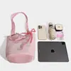 Bolso de Mano Jacquard Floral Rosa Romántico - Bolso de Hombro Estilo Cabaña Francesa con Detalle de Moño - Dulce Bolso de Mano de Lona Bordado - Bolso Comprador Versátil para Niñas, Dos en Uno + Una Cartera Pequeña