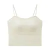 Camisola de Seda Gelada para Primavera e Verão com Bojo Fixo Copo Manga 7A Antibacteriana Alta Elasticidade Costas Bonitas para Mulheres