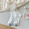 Meias Coreanas para Mulheres com Bolinhas Doces, Laços, Pingentes de Coração, Meias de Cano Médio, Etiquetas de Tecido Estilo Ins, Botões, Renda e Meias Franzidas