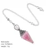 Colgante de péndulo de cristal natural, color plata vintage, piedra triturada multicolor, cono hexagonal, meditación yoga, cristal de meditación de frecuencia ajustable