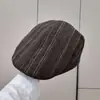 Gorra retro de pedrería a rayas para mujer, sombrero de artista para exteriores primavera/verano, corte holgado, hace que la cara se vea más pequeña, estilo suave, gorra de boina reversible