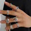 Anillo Retro Cráneo Estilo Oscuro Transfronterizo de Halloween Conjunto de Animales Araña y Serpiente Estilo Punk Anillos Apilables