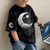 Roupas Infantis Verão Novo Estilo Algodão Puro Tie-Dye Lantejoula Manga Curta Camiseta de Verão para Meninos e Meninas, Tops Bonitos e Versáteis de Manga Meia
