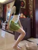 Falda de Satén de Acetato Verde para Mujer, Perfecta para Verano, Impresionante Falda de Línea A Dopamina, Falda Ceñida, Falda Corta