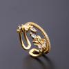 Moda Europea y Americana Estilo Nuevo Anillo Abierto de Cobre con Circonita Bañado en Oro Real, Estilo Celebridad de Internet Anillo Súper Brillante para el Dedo Índice Venta al por Mayor