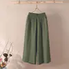 Calça de Linho de Algodão Lisa Plus Size Wide Leg Feminina Verão Novo Estilo Coreano Solta Plus Size Casual Todas as Ocasiões Calça Capri Tendência