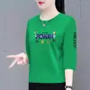 Camiseta de comercio exterior transfronterizo para mujeres de mediana edad y mayores, principios de otoño, manga tres cuartos, holgada y elegante, top de mujer de manga media