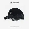 Gorra de Béisbol Metálica Resistente Estilo Retro Americano con Cruz Incisa Rota Elegante Individual Moderna Corona Profunda Gorra Plana para Pareja