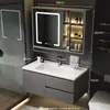 Gabinete de banheiro inteligente estilo creme combinação espelheira de banheiro de parede pia de cerâmica integrada lavatório bancada de banheiro