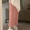 Saia midi de tricô grossa de cintura alta para mulheres, primavera e outono 2026, estilo coreano, modeladora, elegante, corte reto