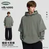 Sudadera con capucha para hombre Ckx de algodón puro, peso pesado de 400 g, estilo dos piezas falsas, sudadera de doble capa en las mangas, estilo vintage y desgastado