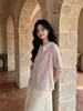 9859 Camisa de Manga Corta con Bloques de Color, Diseño Hueco y Cuello de Muñeca, Fresca y Elegante para Mujer, Nueva Moda de Verano 2026