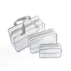 Conjunto de nécessaire à prova d'água em PVC transparente, incluindo três peças: uma bolsa de higiene pessoal à prova d'água de grande capacidade, uma bolsa de armazenamento prática para viagens e uma necessaire