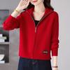 Casaco Suéter Cardigan Curto Feminino Hengyuanxiang, Novo Estilo Outono, Petite e Estiloso, com Gola Reversível e Zíper