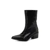 Botas de Cuero de Vaca Lavables en la Capa Superior Colección Otoño/Invierno 2026 Tacón Medio Grueso Punta Cuadrada Cuero Genuino Slip-On Botas de Media Caña para Mujer
