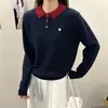 Tricô Gola Polo Estilo Coreano para Mulheres na Primavera, Outono e Inverno Novo Estilo Simples Preguiçoso Camisa Base Solta Tricô de Malha Interno Top