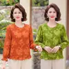 Nova moda outono para mães, cardigã de gola redonda, blusa casual, camisa de manga longa soltinha que emagrece para mulheres de meia-idade e idosas