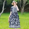 Vestido de Algodão e Seda de Alta Qualidade para Mulheres Novo Verão Feminino Mãe Estilo Étnico Algodão Artificial Solto Tamanho Grande Roupa Externa Saia Longa