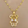 [Acero de titanio] lujo ligero elegante hermoso oso con pajarita de diamantes completos collar femenino Red popular cadena para la clavícula versátil cadena de acero de titanio