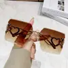 Óculos de Sol Sem Aro Cortados na Borda para Rostos Grandes, Novos Óculos de Sol Personalizados de Coração de Pêssego, Óculos de Sol Anti-UV para Uso Externo e Dirigir