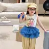 Conjunto de Ropa para Niñas: Chaleco Casual de Dibujos Animados de Verano, Top sin Mangas de Clase A para Bebé, Pantalones Anti-Mosquitos
