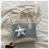 Bolsa Transversal Feminina com Pingente de Estrela Fofo, Design Estiloso e Único, Bolsa de Mão Jeans Retrô
