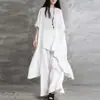 Temu Sudeste Asiático Tamanho Plus Roupas Femininas Manga Curta e Calças Conjunto de Duas Peças Casual Feminino Algodão e Linho Cor Lisa Terno Feminino Atacado