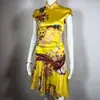 Nuevo Vestido Cheongsam Mejorado de Estilo Chino con Cuello Alto, Espalda Abotonada, Estampado Floral, Volantes Irregulares y Diseño de Cola de Pez para Ceñir la Cintura