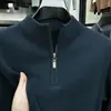 Suéter de Alta Qualidade Masculino Gola Alta com Zíper Suéter Masculino Engrossado Quente de Inverno Cor Sólida Top Suéter Camisa Base