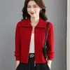 Suéter de Lana con Cremallera y Solapa Cardigan Tejido para Mujer Otoño Invierno Abrigo Suéter de Punto Grueso de Cable de Alta Gama para Madre