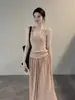 Nuevo conjunto de chaleco y falda de primavera-verano de corte ajustado, elegante y de estilo suave en rosa, conjunto de lana de dos piezas