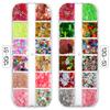 Copos de nieve invierno manicura lentejuelas 12 rejillas Navidad Cubitos de hielo set smoothie esmalte de uñas con glitter pegamento joyería transfronterizo