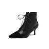 Combinación de Colores, Buena Combinación, Elegante, Tacones de Aguja Puntiagudos, Completamente de Cuero por Dentro y por Fuera, Nuevas Botines Cortos con Cordones de Piel de Vaca Ol para Mujer Otoño e Invierno 2023