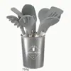 Juego de Utensilios de Cocina de Silicona Amazon de 12 Piezas con Mangos de Madera de Haya, Incluye Espumadera, Espátula para Freír, Utensilios para Hornear y Cubo de Almacenamiento, Exclusivamente para Ventas Transfronterizas