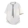Camiseta de Verano Nueva para Hombre con Parche de Corbata a Cuadros, Manga Corta, Estilo Americano Moderno, Marca Trendy, Holgada, Casual, Versátil, para Pareja