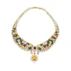 Collar con colgante redondo de perla de circón bañado en oro real de 18k, aretes estilo palacio, conjunto de joyería de lujo ligero de alta gama