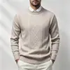 Novo suéter pullover masculino para outono e inverno, com forro de fleece, espessado, gola redonda casual, suéter de malha jacquard quente para homens