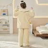 Pijama para niños, forro polar coral, otoño/invierno, talla grande para niñas, ropa de estar de franela, cárdigan de invierno, cálido y cómodo para usar en casa