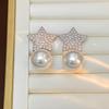 Novedad Otoño e Invierno Pendientes de Estrella de Cinco Puntas con Circonita y Perla Lujo Ligero Elegantes de Moda Pendientes de Tachuela de Estrella Pendientes de Tacto de Alta Calidad