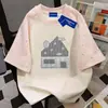 Camiseta de Manga Corta 100% Algodón Puro con Estampado de Estrellas de Longitud Media para Hombre y Mujer, Verano, Corte Holgado, Adelgazante, Versátil, Patchwork, Top Estudiante, Estilo Ins