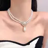 Nk-294 Collar Retro de Doble Capa con Forma de Gota de Agua Incrustada de Diamantes, Estilo Palacio Corto de Alta Gama de Nicho Lujo Accesible Nuevo Modelo Caliente para Mujer